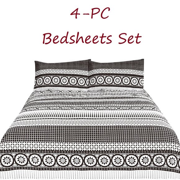 Bedding | Printed Bed Sheets Set 4pc Geometric Patterns Black White ...